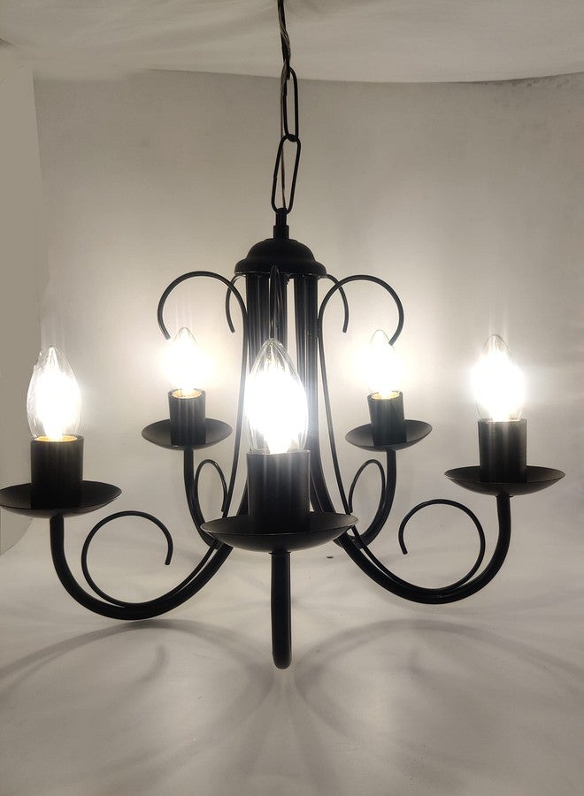 SINOMAN ثريا سينومان العصرية السوداء ذات الخمس مصابيح، مع لمبة، بدون سلك زجاجي، مناسبة لغرفة النوم، غرفة المعيشة، المقهى، المطعم، الردهة، المطبخ، فوق غرفة الطعام (ثريا بخمسة مصابيح) - Image 2